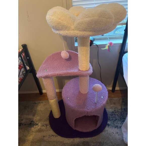 New 32-Inch Purple Flower Cat Tree Tower with Scratching Post - Condo for Cats - Picture 4 of 10
